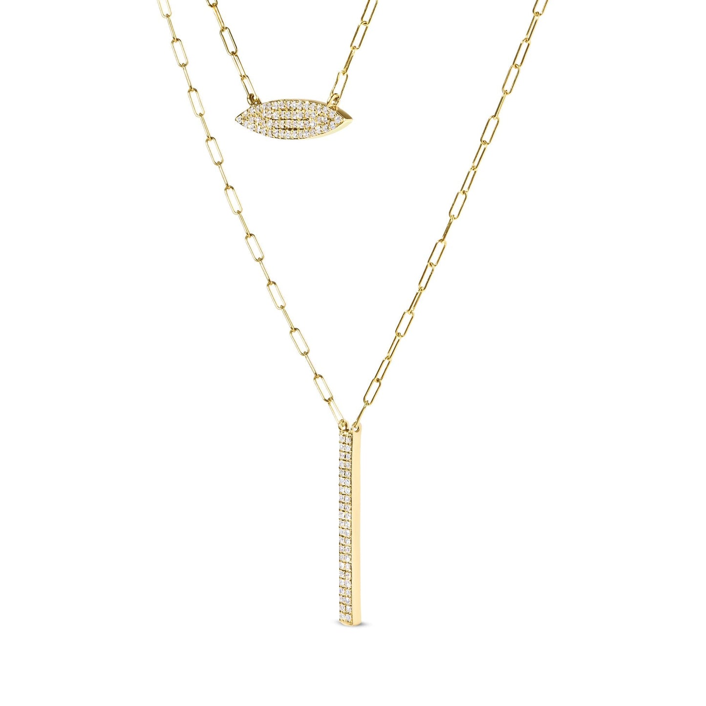 14K Yellow Gold 3/8 Cttw Two-Strand Marquise and Bar Charm Paper Clip Link Pendant Necklace (I-J Color, I1-I2 Clarity) -18" and 20" Inch Lengths-4