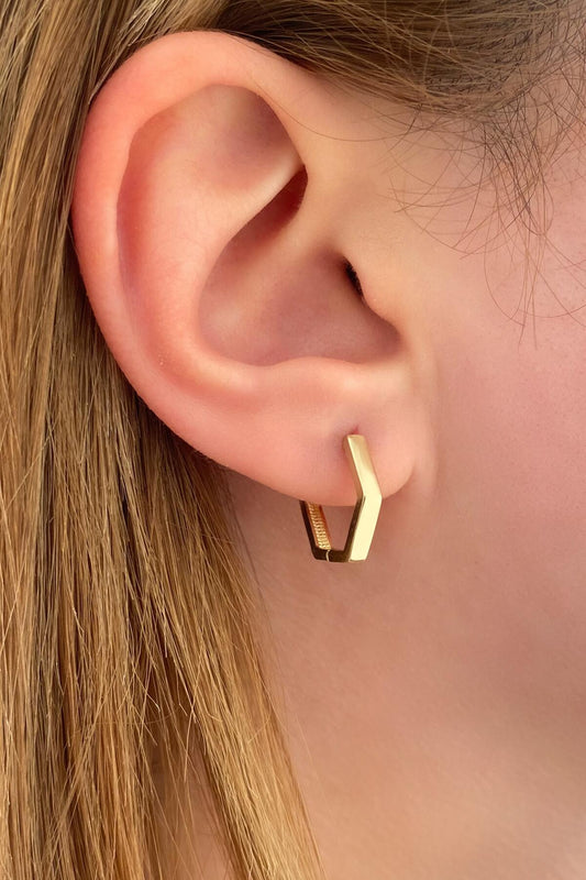 14ct Gold Thick Hexagon Huggie Earrings-0