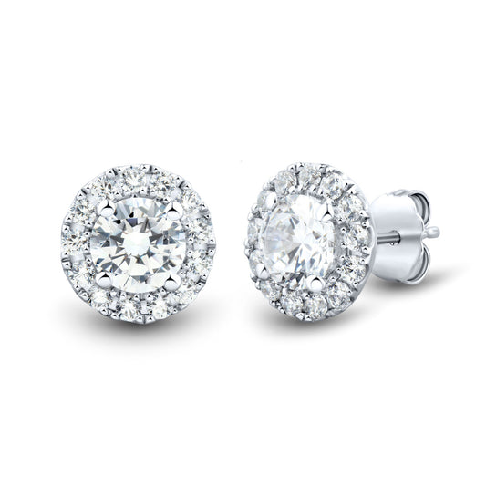 1 CTW AGI Certified Lab Grown Diamond Halo Stud Earrings in 14K White Gold (F-G/VS)-0