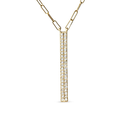 14K Yellow Gold 3/8 Cttw Two-Strand Marquise and Bar Charm Paper Clip Link Pendant Necklace  (I-J Color, I1-I2 Clarity) -18" and 20" Inch Lengths-1
