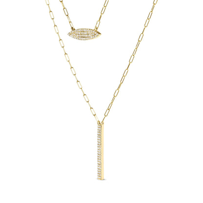 14K Yellow Gold 3/8 Cttw Two-Strand Marquise and Bar Charm Paper Clip Link Pendant Necklace  (I-J Color, I1-I2 Clarity) -18" and 20" Inch Lengths-4