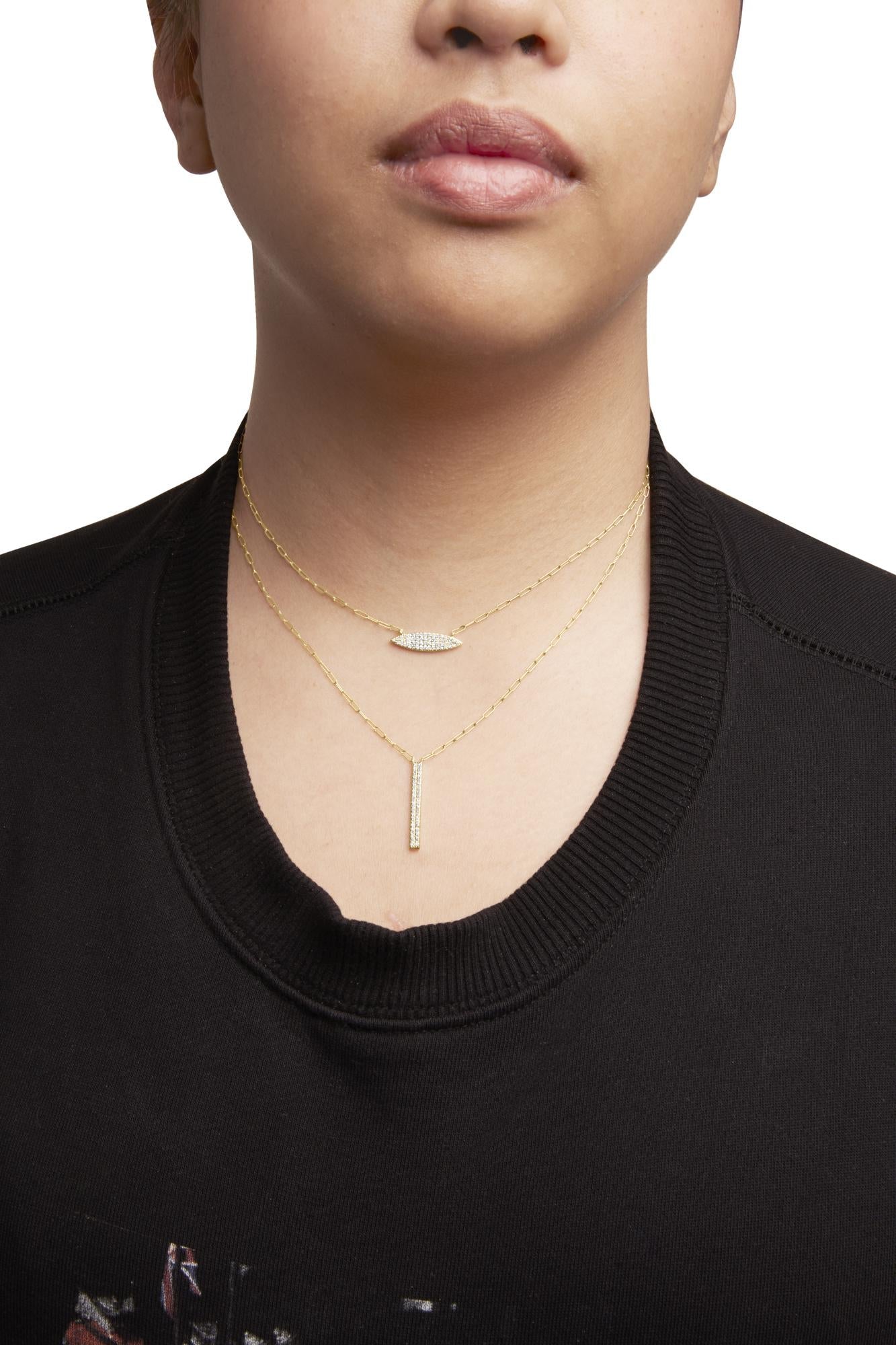 14K Yellow Gold 3/8 Cttw Two-Strand Marquise and Bar Charm Paper Clip Link Pendant Necklace  (I-J Color, I1-I2 Clarity) -18" and 20" Inch Lengths-2