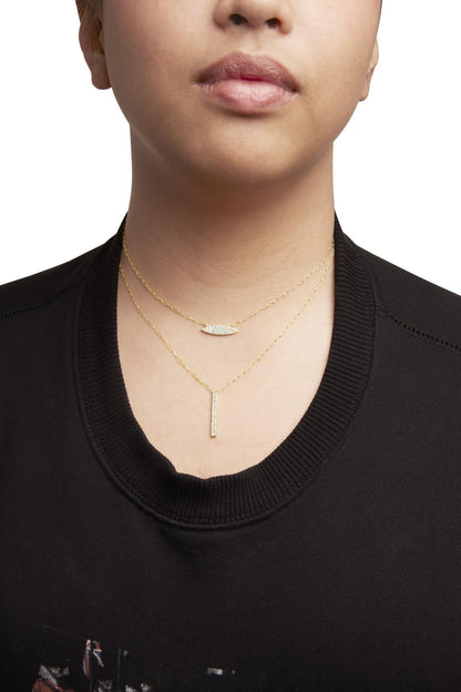 14K Yellow Gold 3/8 Cttw Two-Strand Marquise and Bar Charm Paper Clip Link Pendant Necklace  (I-J Color, I1-I2 Clarity) -18" and 20" Inch Lengths-2